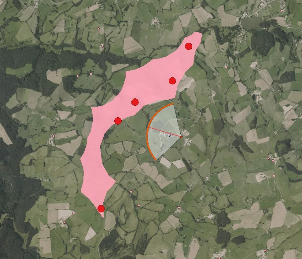 QGIS map with viewpoints and field of view