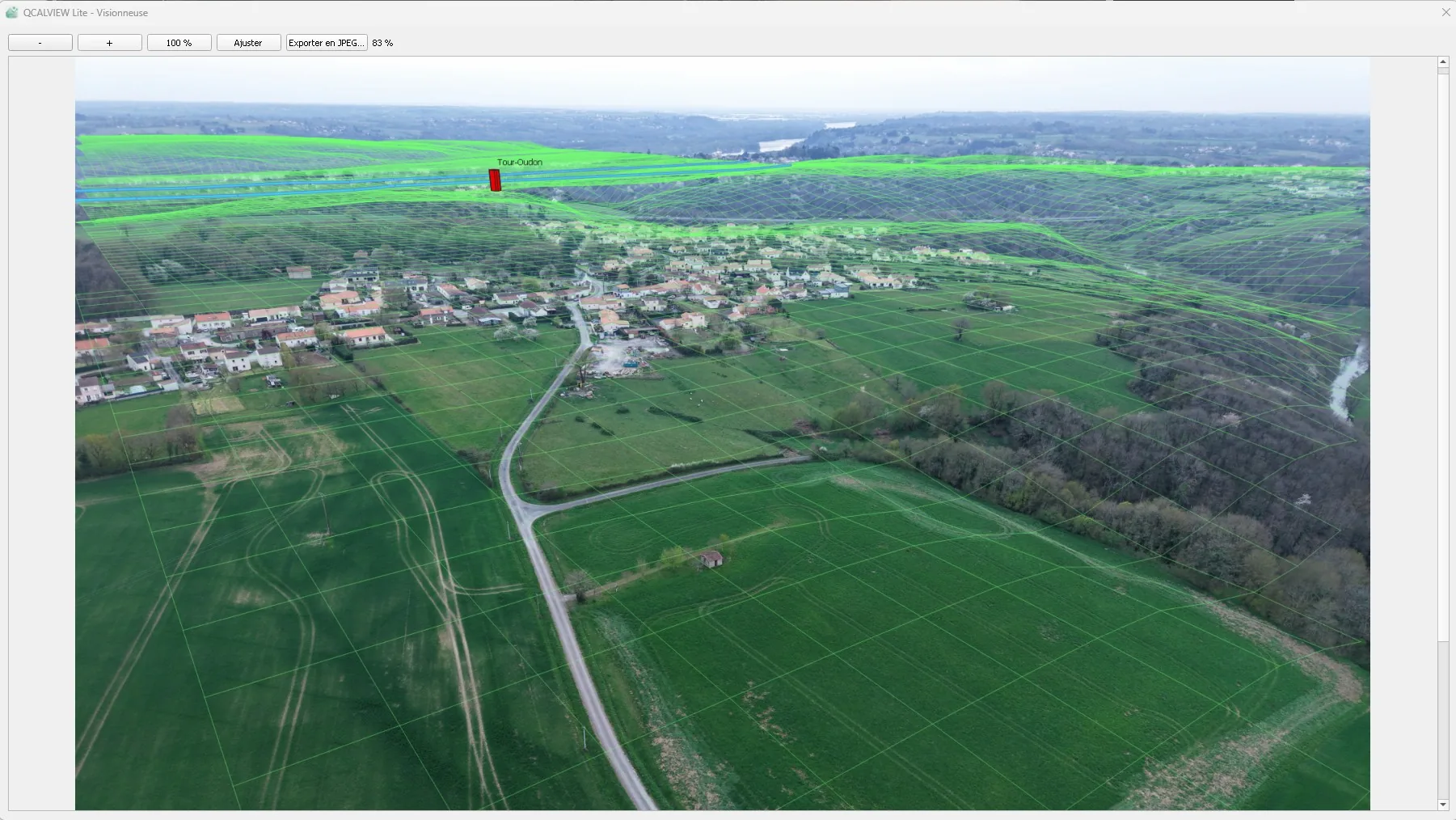 QCALVIEW viewer with geographic overlays projected over an aerial photo