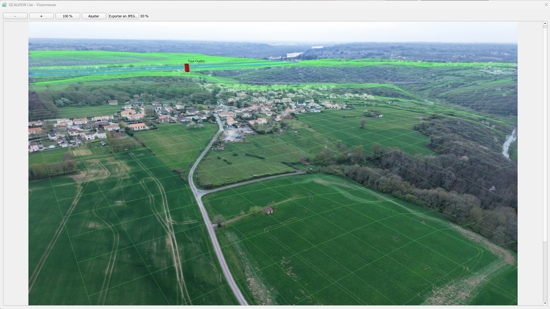 Visionneuse QCALVIEW Lite avec projection topographique et bâtiments